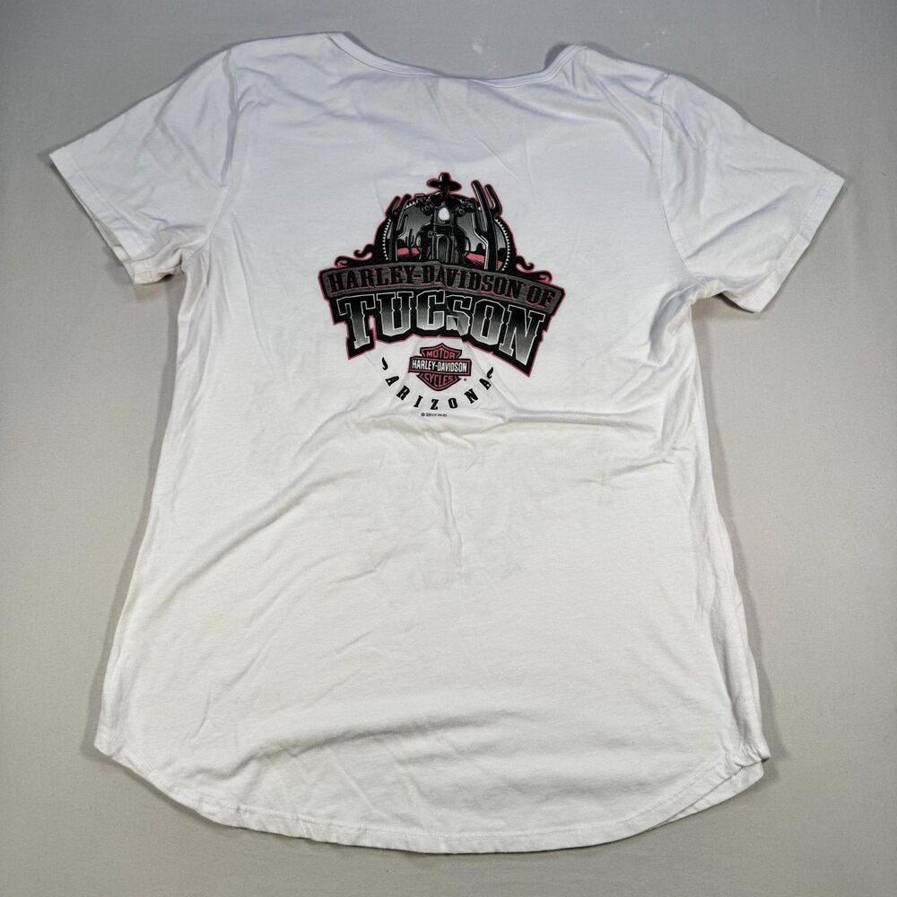 Harley-Davidson Tucson AZ Rhinestone Tee Women’s M White 2017 Scroll Graphic - Picture 4 of 5